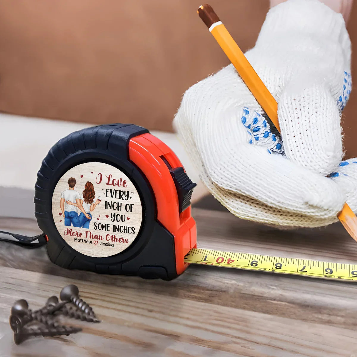 Personalized Metal Tape Measure With Funny Couple Quote Gift For Husband or Boyfriend - I Love Every Inch Of You