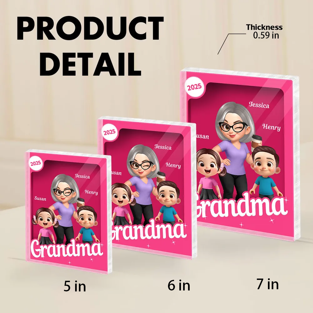 Rectangle Acrylic Block Plaque for Grandma, Custom Cartoon Design, Smooth Texture, Clear and Heartwarming Gift