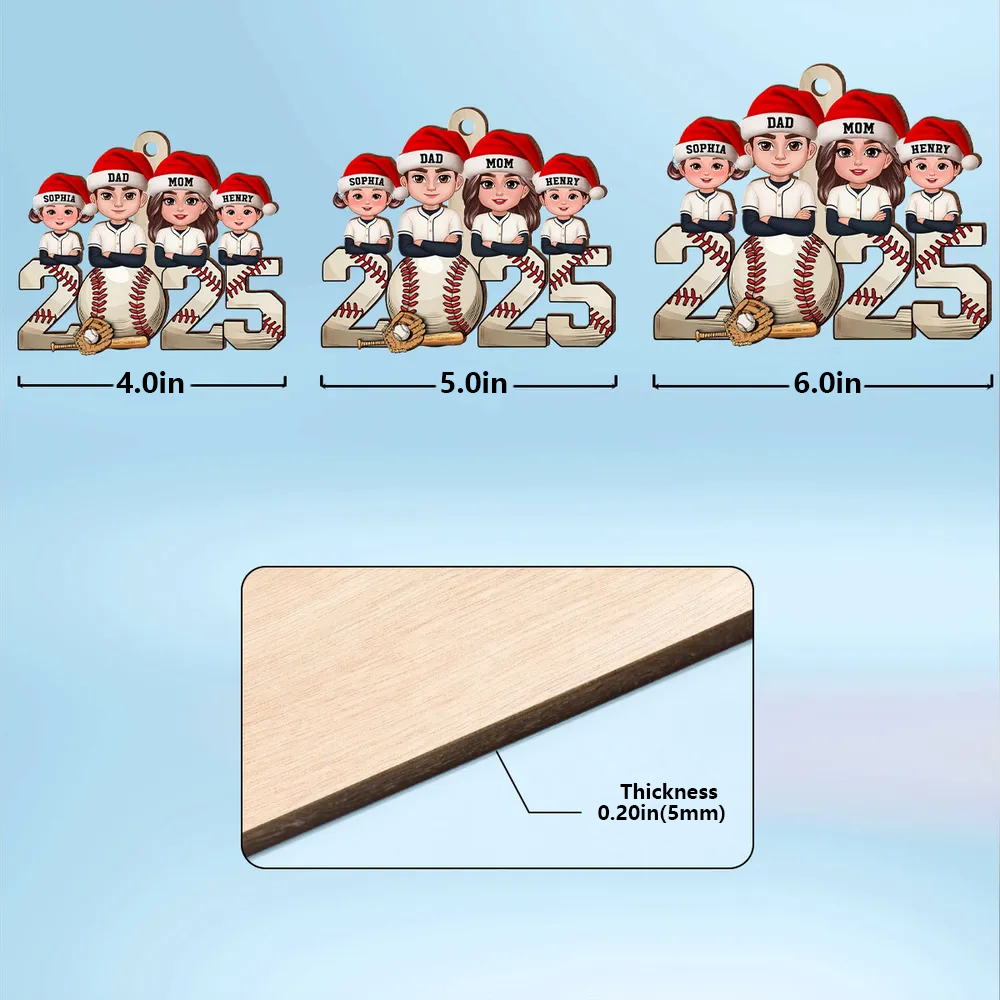 Wooden Baseball Ornament with Cartoon Family Design, Cozy Holiday Décor and Thoughtful Gift for Loved Ones