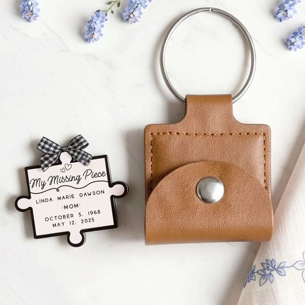 Personalized Wooden Pocket Hug Keychain Missing Piece Puzzle Gift for Mom, A Unique Sympathy Keepsake