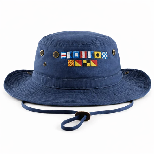 Personalized Wide Brim Sun Hat with Nautical Flag Patch for Beach & Travel - Unique Gift for Outdoor Lovers