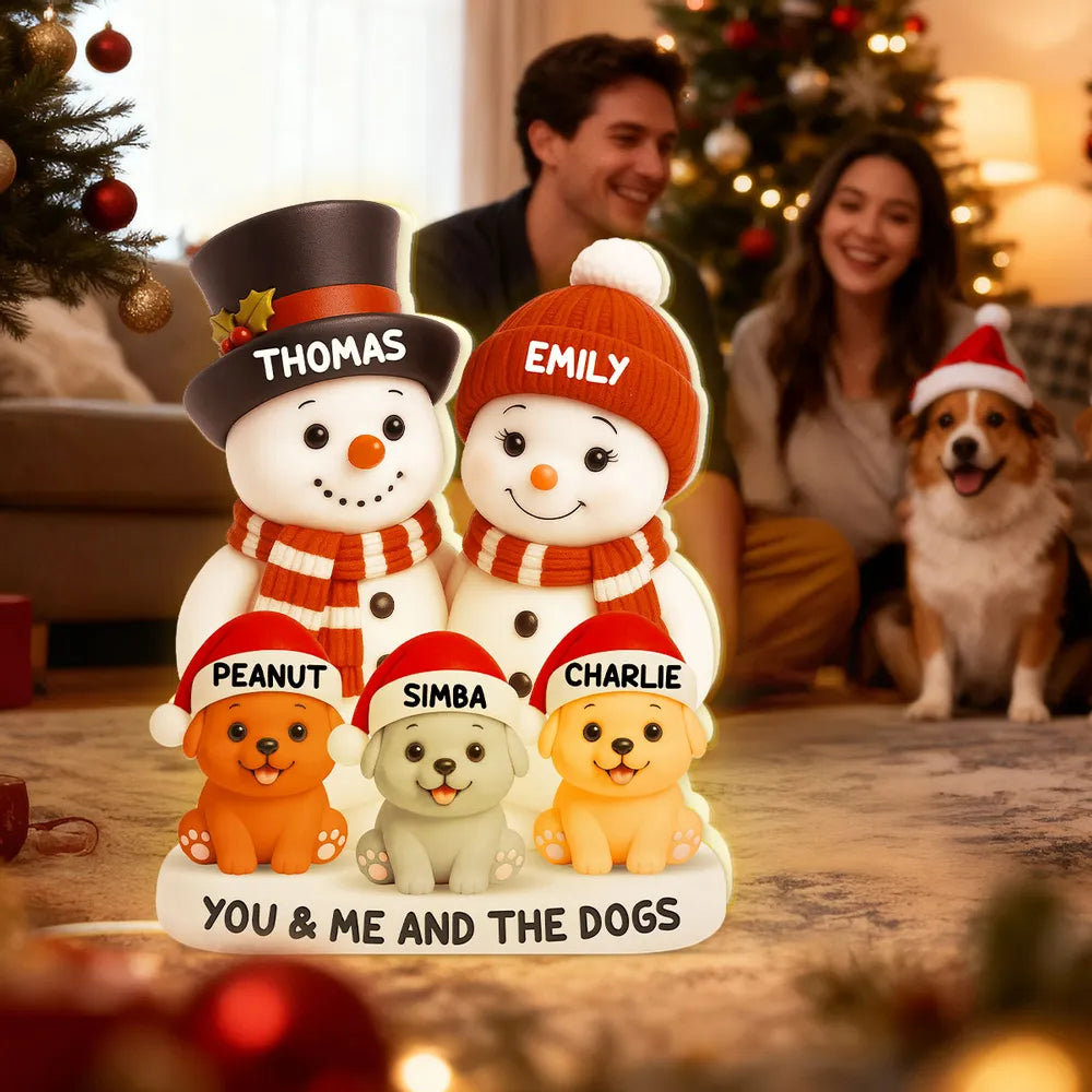 Snowman Family & Pets Acrylic Light Box – Warm Holiday Decor, Perfect Gift for Couples and Pets Lovers