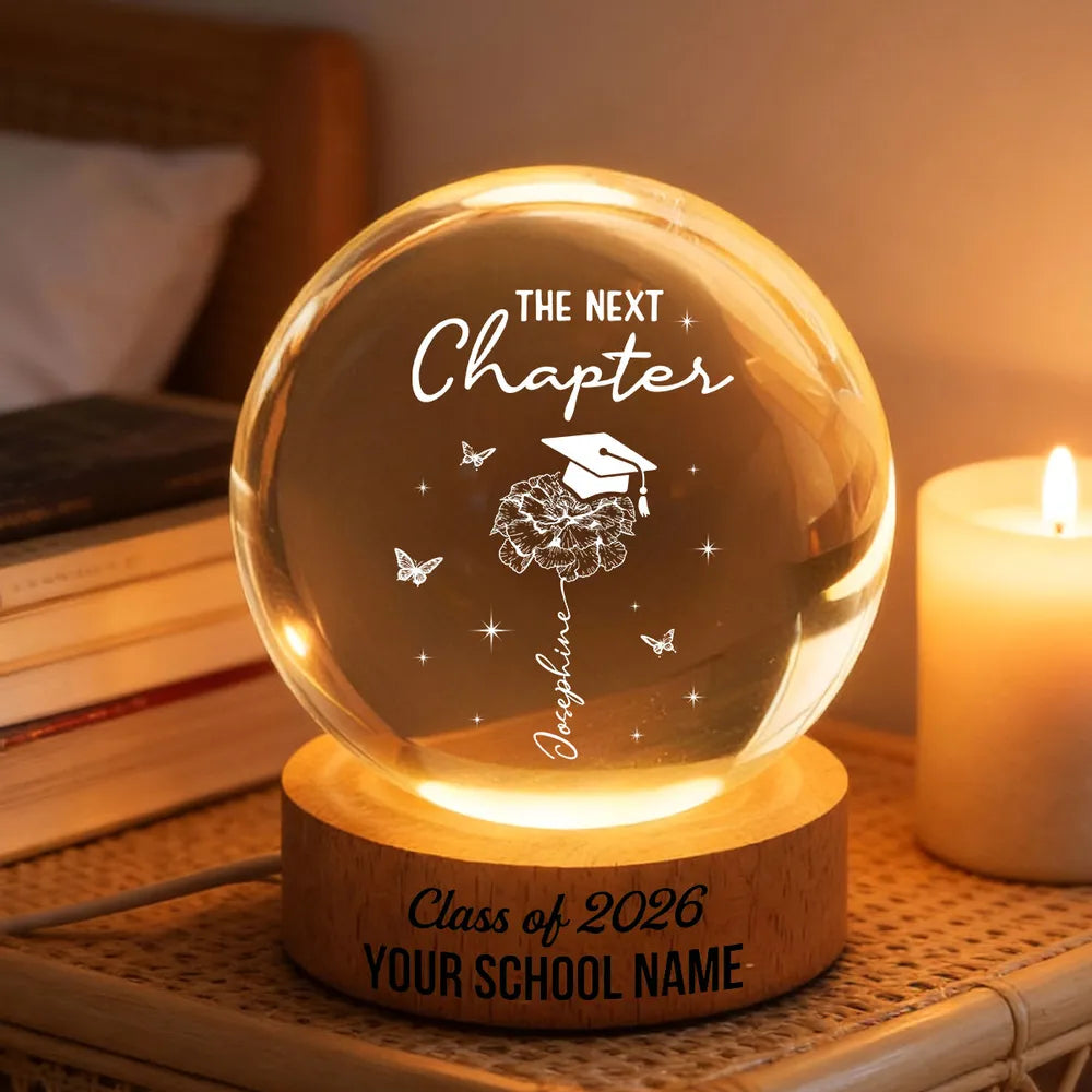 Personalized Globe Lamp Night Light, The Next Chapter Graduation Cap Floral Design, Cozy Dorm Decor, Unique Gift