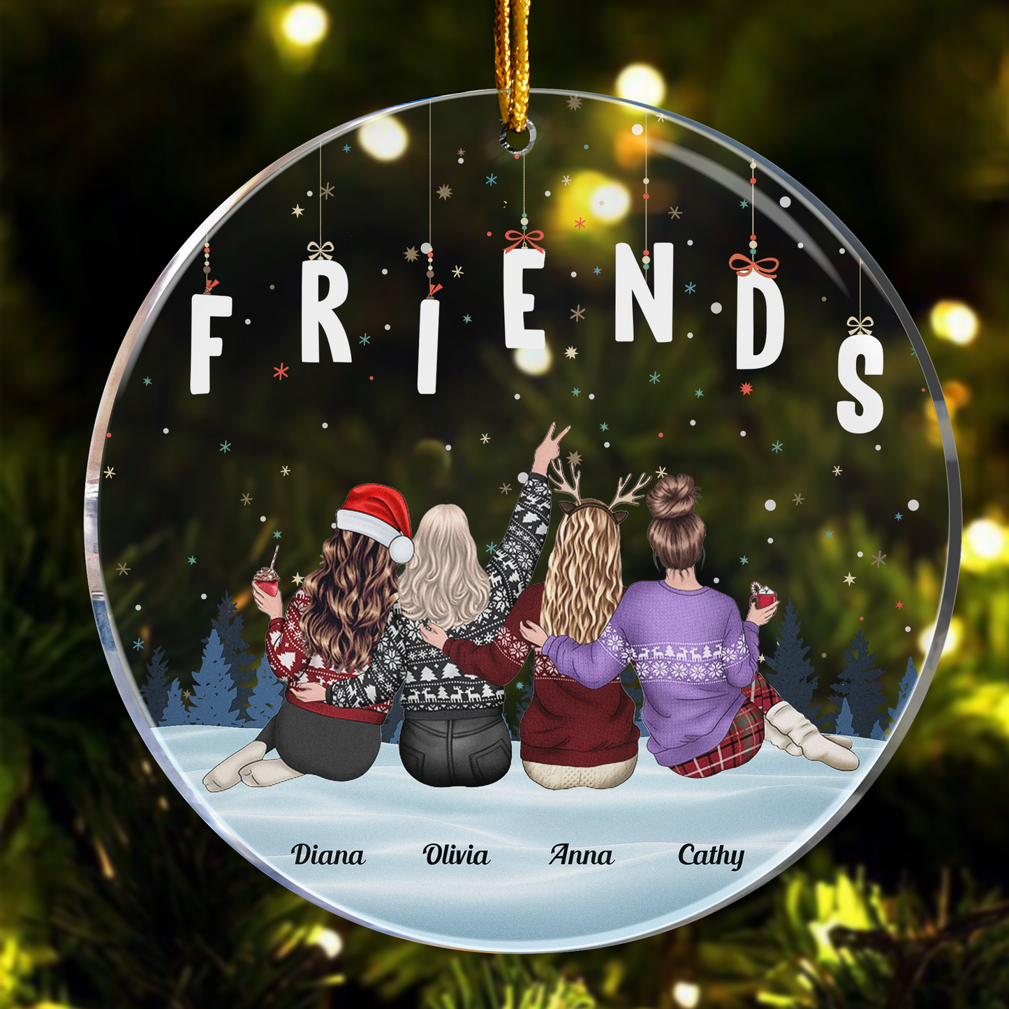 Personalized Acrylic Ornament for Friends Group, Winter Theme Holiday Keepsake