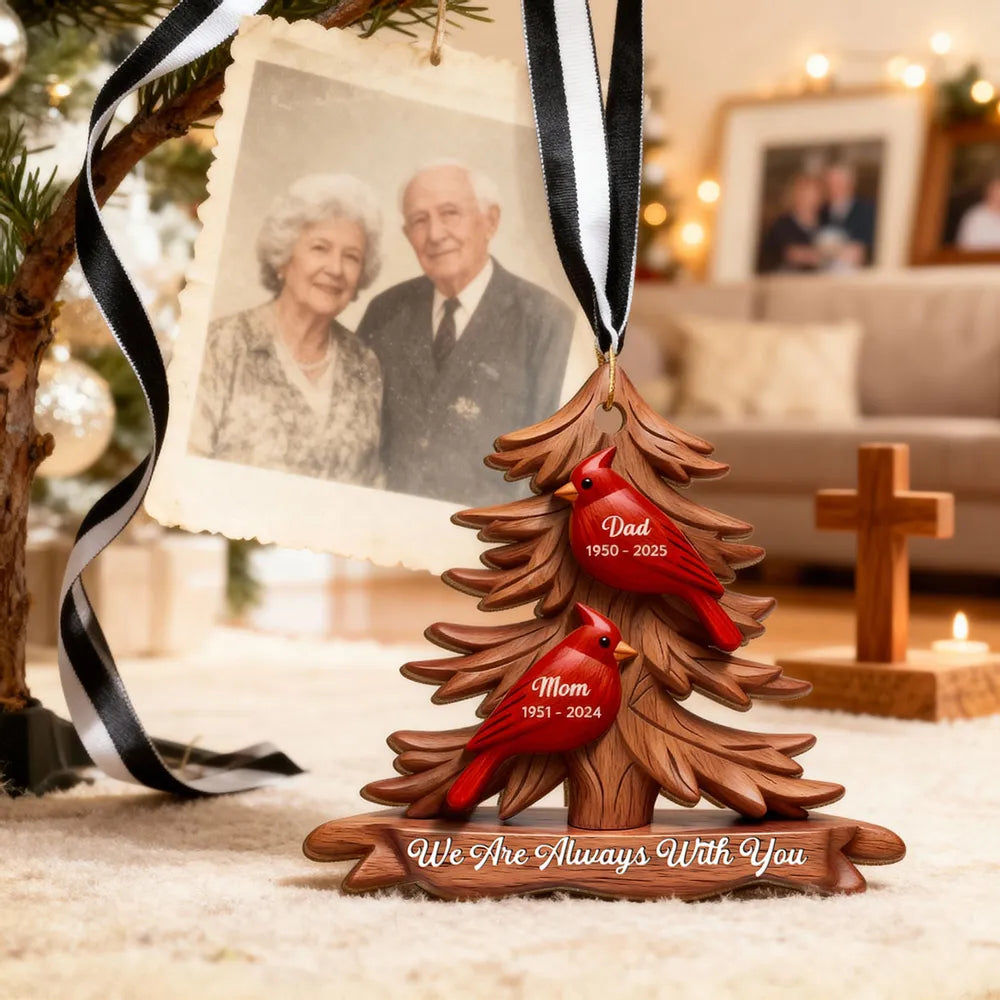 Cardinal Memorial Acrylic Ornament Pine Tree Design 'We Are Always With You' Unique Sympathy Gift