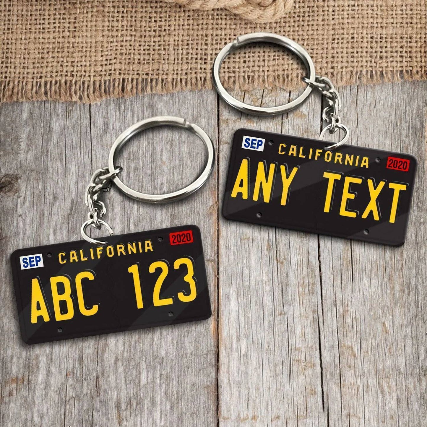 Golden State Charm - Custom California License Plate Keychain in Sleek Black Acrylic