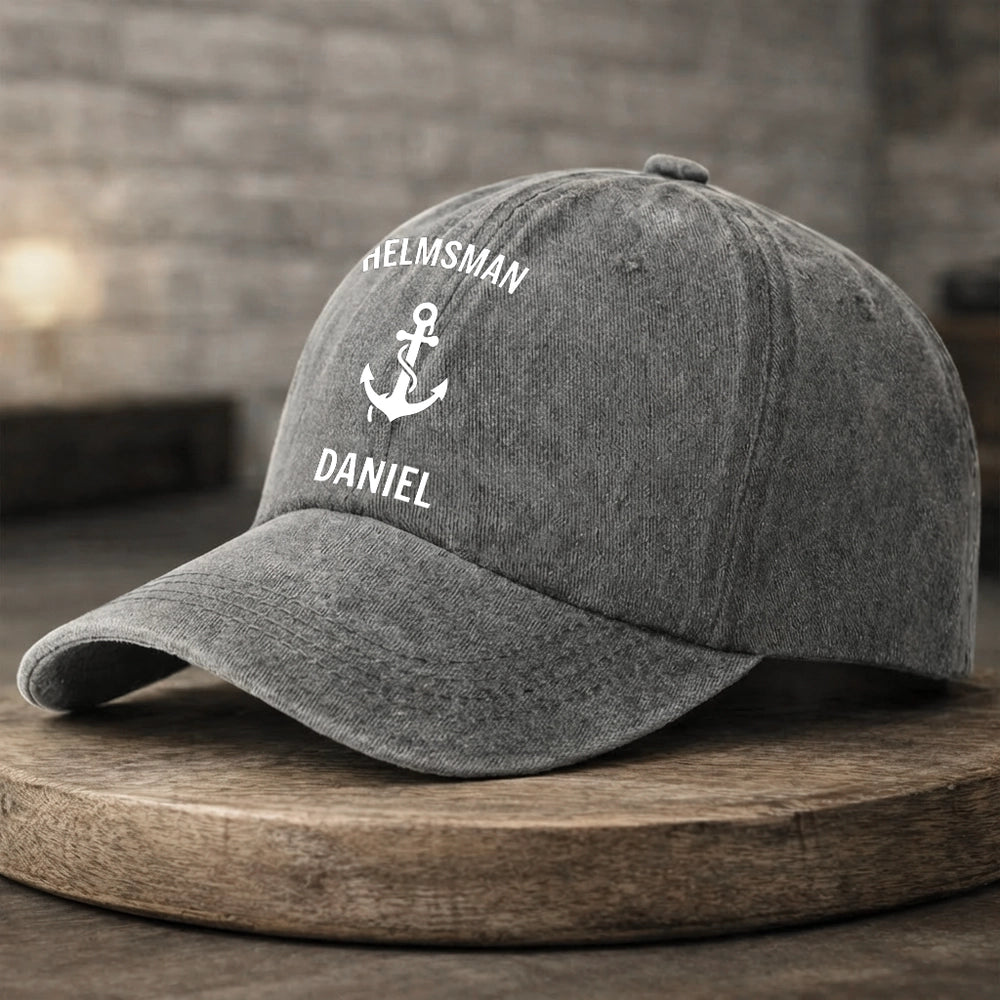 Personalized Washed Denim Baseball Cap with Anchor Icon, Nautical Vintage Look, Unique Gift for Sailors & Dads