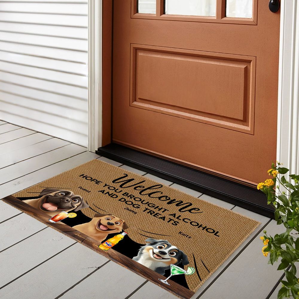 Pet-Themed Doormat – 'Hope You Brought Alcohol and Dog Treats,' Funny Home Decor Gift