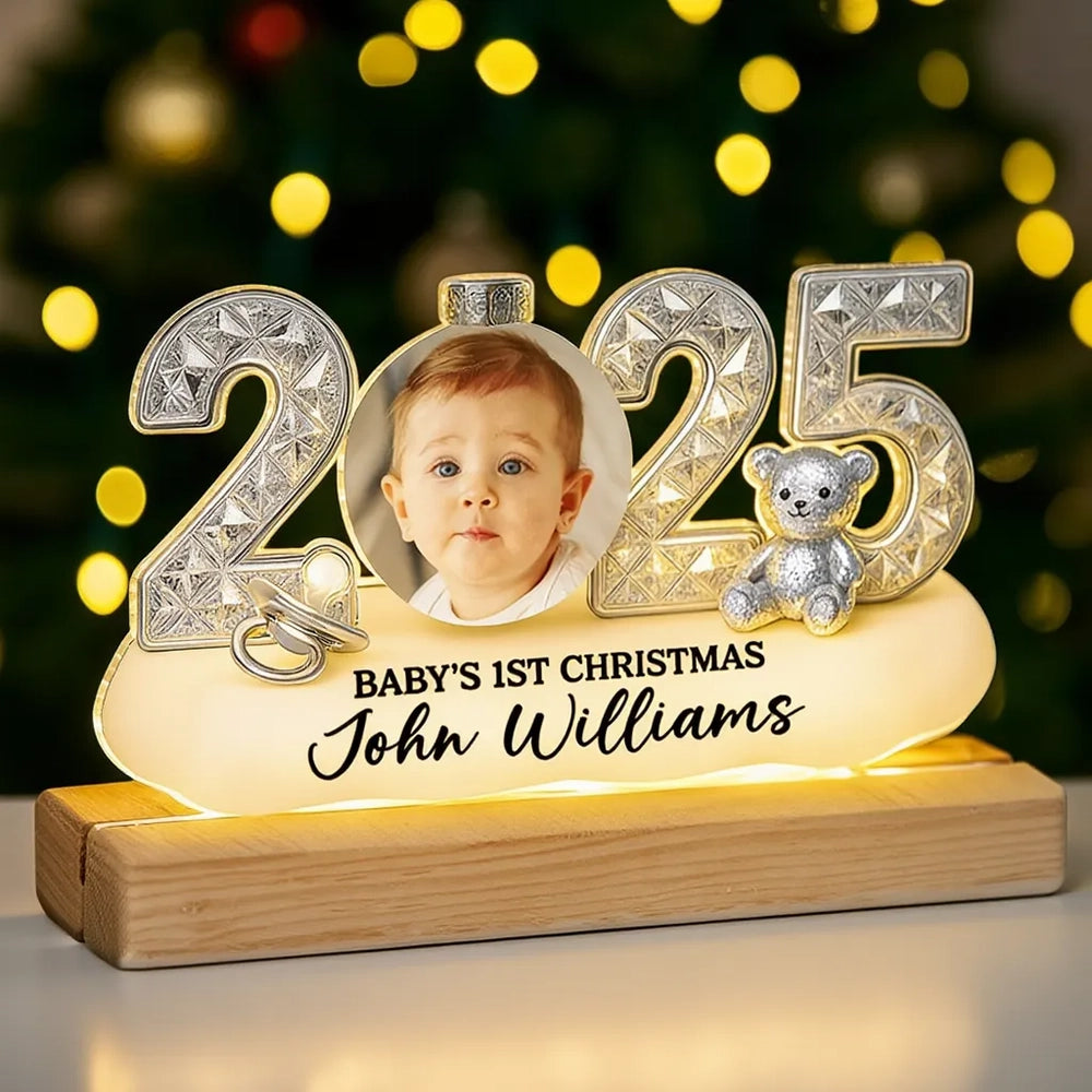 Baby's First Christmas Acrylic Light Box - Custom Photo, Warm Glow Nursery Decor - Unique Gift for New Parents