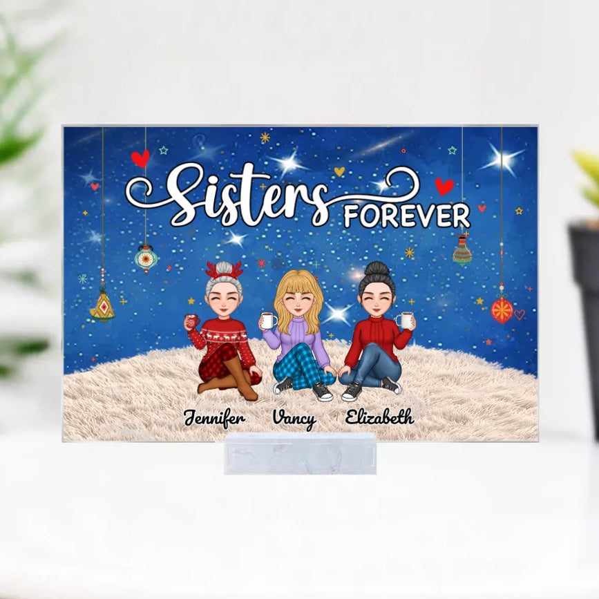 Sisters Forever - Personalized Plaque,Ornament, Poster, Keychain,  Blanket & Sign - Christmas Gift for Sisters