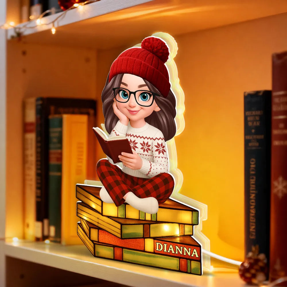 Acrylic Light Box with Reading Girl Design | Cozy Home Decor, Perfect Gift for Book Lovers