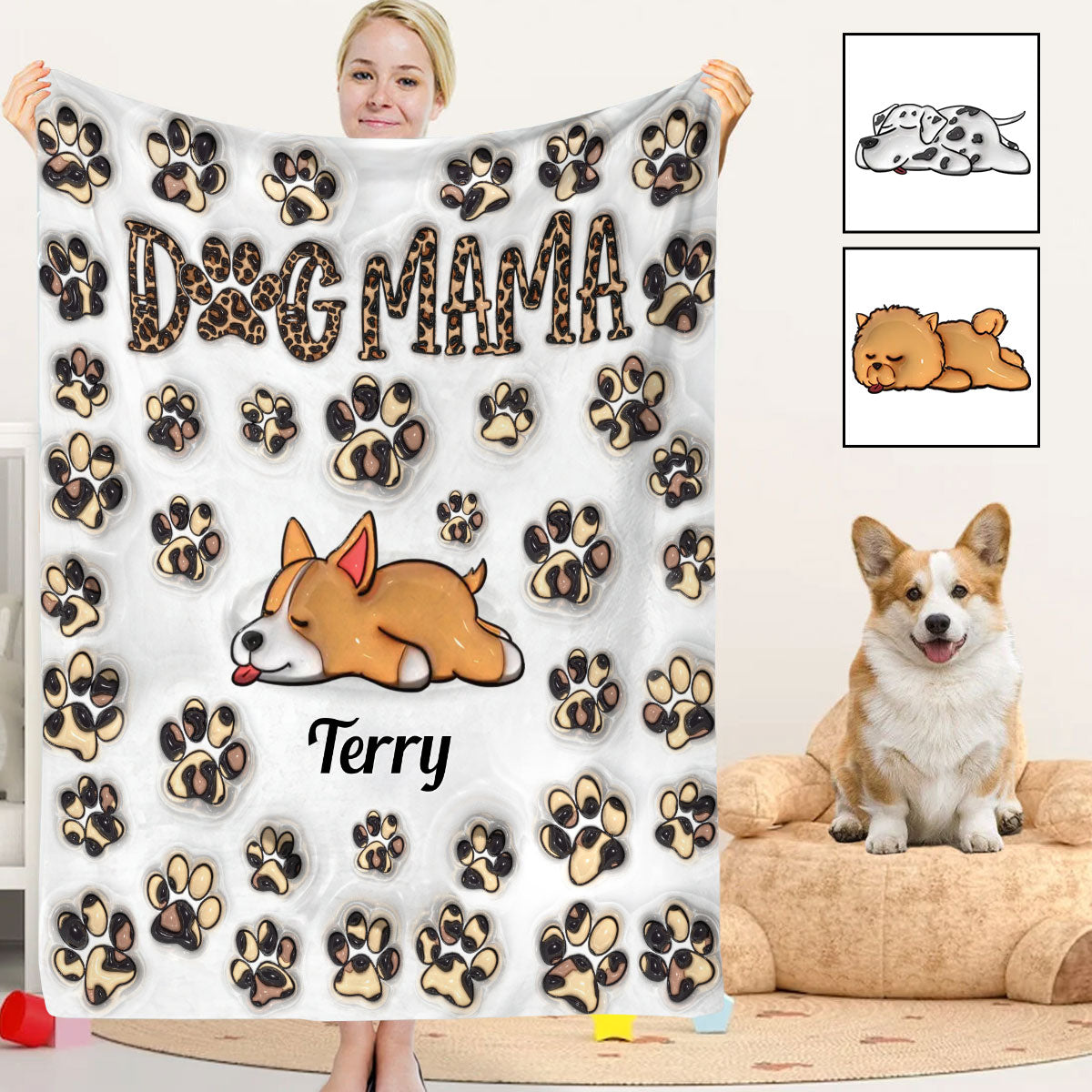 Dog Mama Dog Mom - Personalized Dog Blanket
