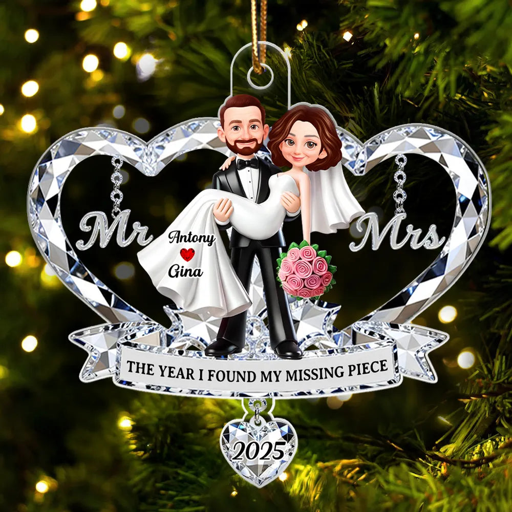 Personalized Acrylic Ornament for Couple, Mr & Mrs Bride in Groom's Arms, Christmas Tree Keepsake Unique Gift