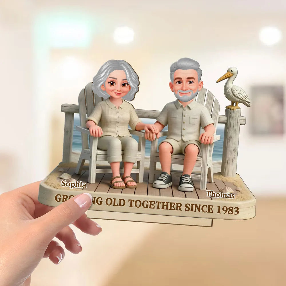 Personalized 2-Layer Wooden Plaque Beach Chair Couple Scene, Unique Anniversary Gift for Husband or Wife, Heartwarming Keepsake