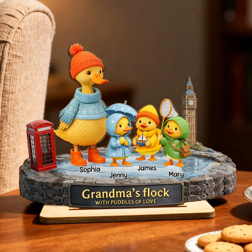 Personalized 2-Layer Wooden Plaque Grandma's Flock Scene, Unique Gift for Grandma or Nanny, Heartwarming Family Keepsake