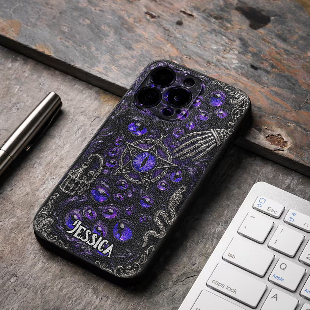 Gothic Pentacle Witchy Vibe - Personalized Witch Leather Phone Case