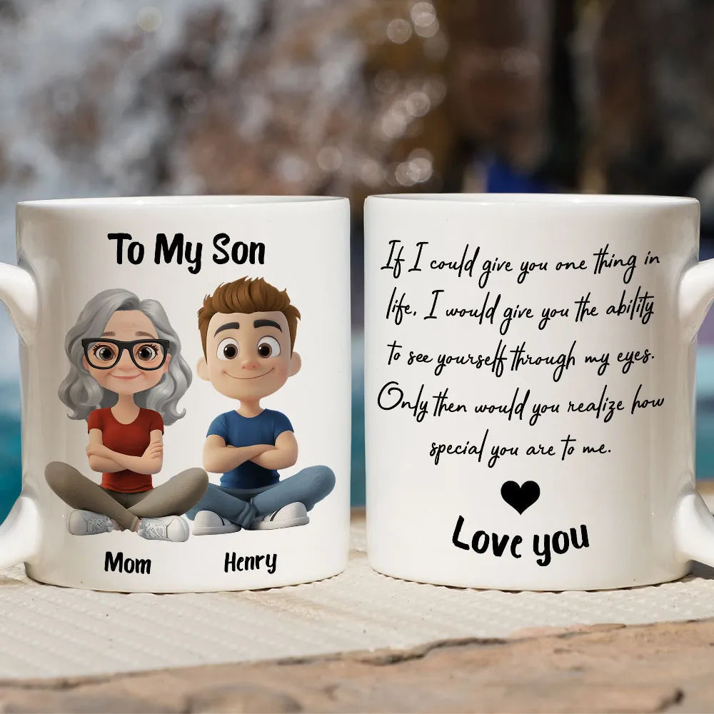 Personalized Ceramic Mug with Mom and Son Cartoon Quote, Love You Gift for Son, Daily Coffee Reminder