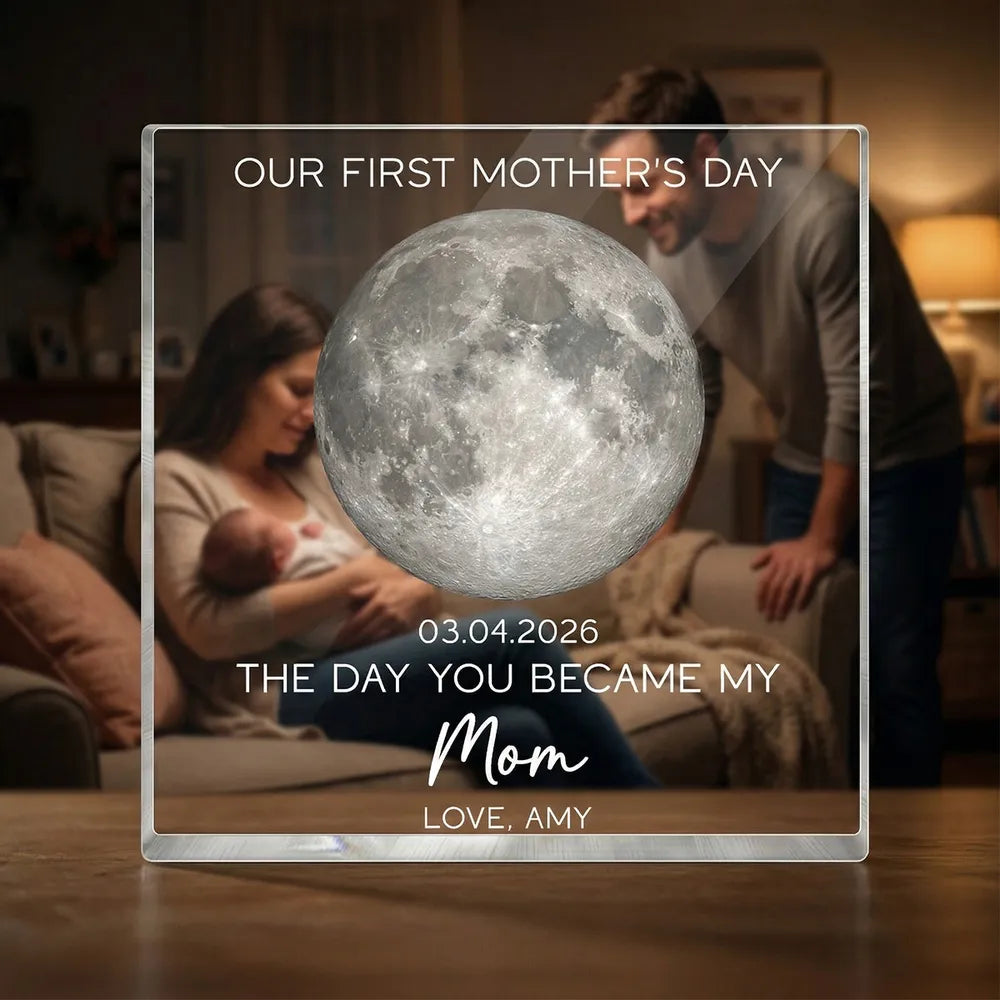 Personalized Moon Phase Rectangle Acrylic Block Plaque for Our First Mother's Day - Unique Gift for New Mom