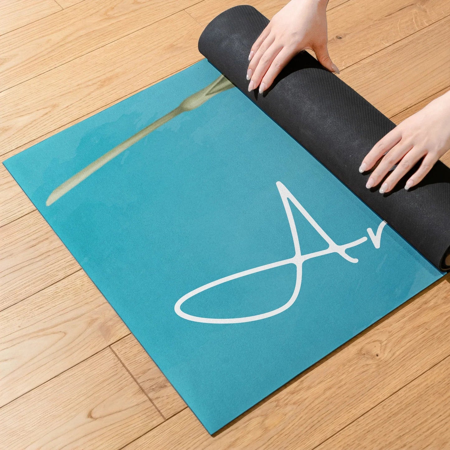 Personalized Birth Flower Yoga Mat With Custom Name, Calm Blue Floral Home Practice, Unique Gift For Yoga Lovers