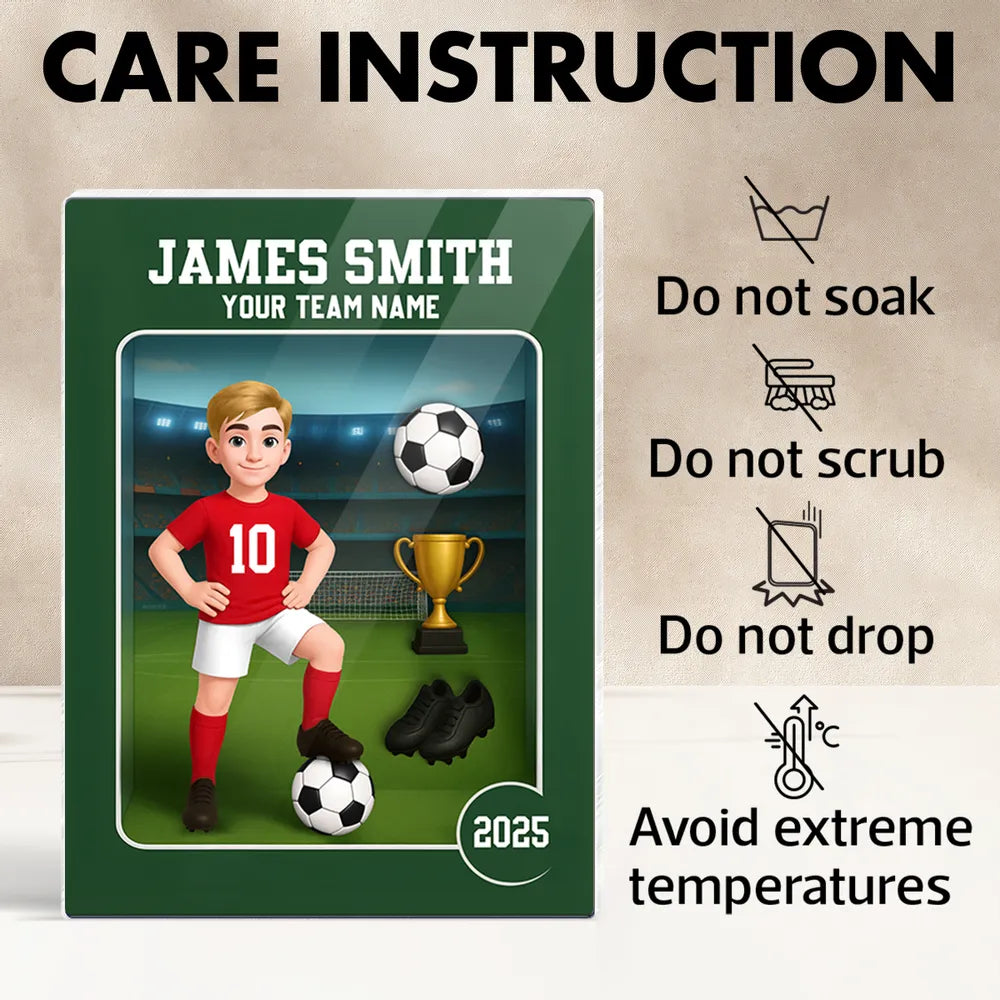 Acrylic Block Plaque - Customizable Soccer Keepsake, stadium design, player with ball - Creative Gift for Kids & Teams