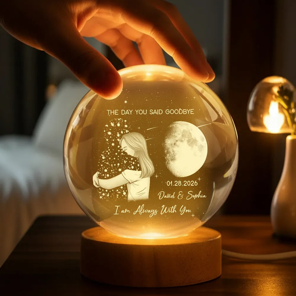 Globe Lamp With Moon & Goodbye Quote - Personalized Remembrance Gift That Glows Warm