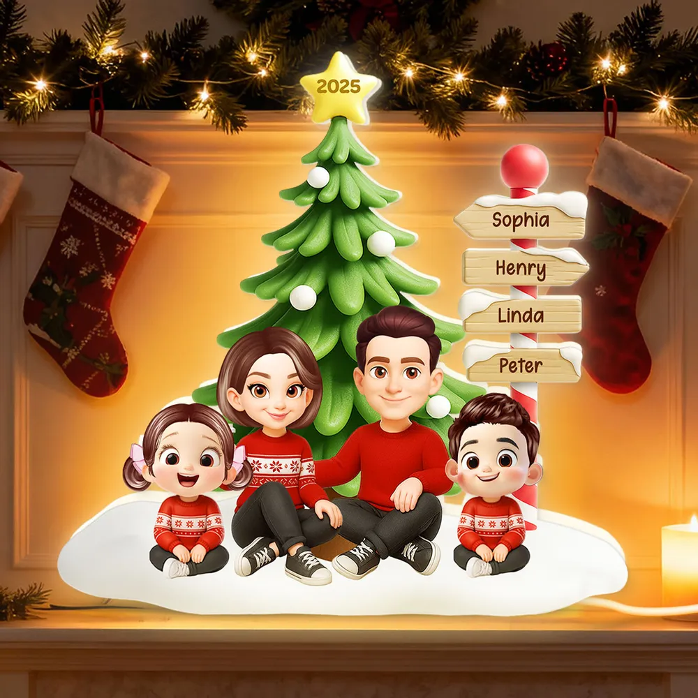 Acrylic Light Box, Custom Family & Pets under Christmas Tree, Soft Warm Glow Décor, a Unique Gift for Mom & Dad