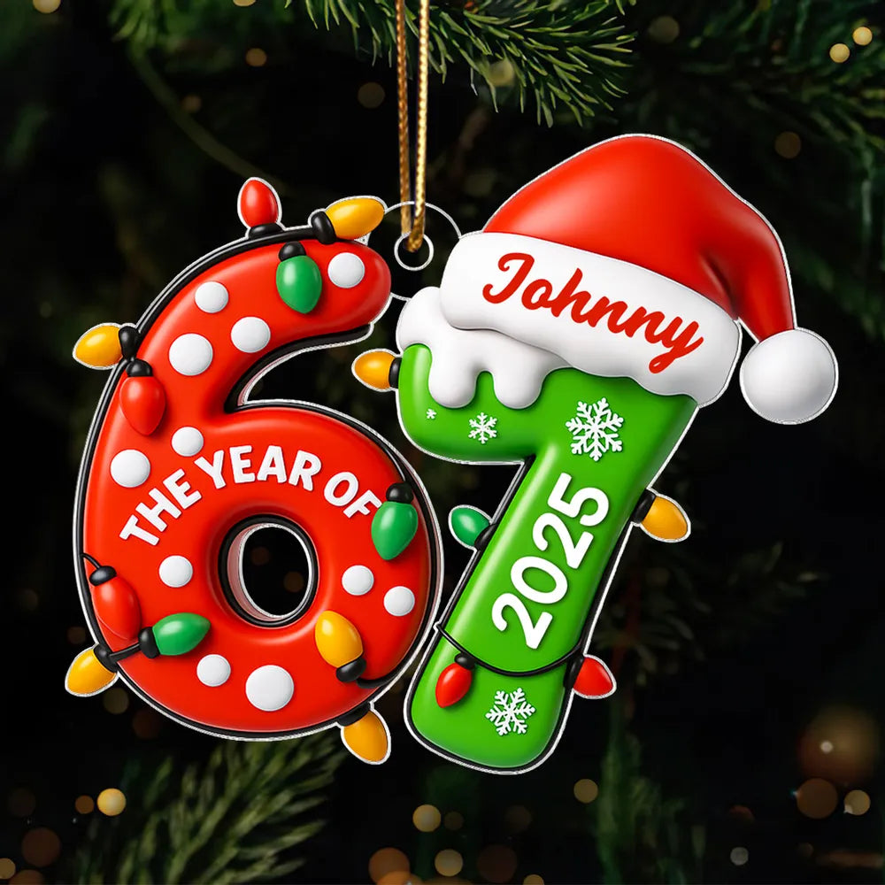 Custom Six Seven Acrylic Ornament for Christmas, Festive Santa Hat Design for Grandkids & Gen Alpha, Cute Keepsake Gift for Holiday Celebration
