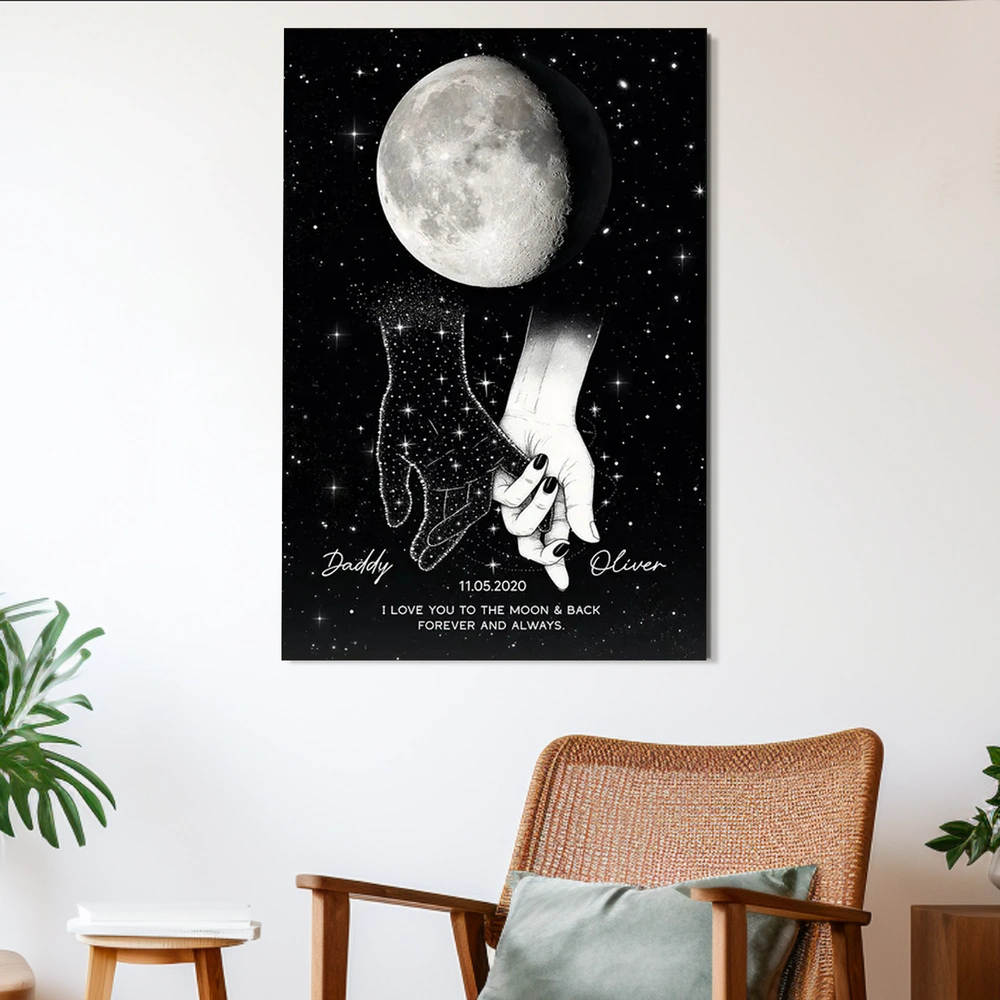 Holding Hands Under The Moon Poster, Personalized Remembrance Wall Art, A Meaningful Gift For Someone You Miss