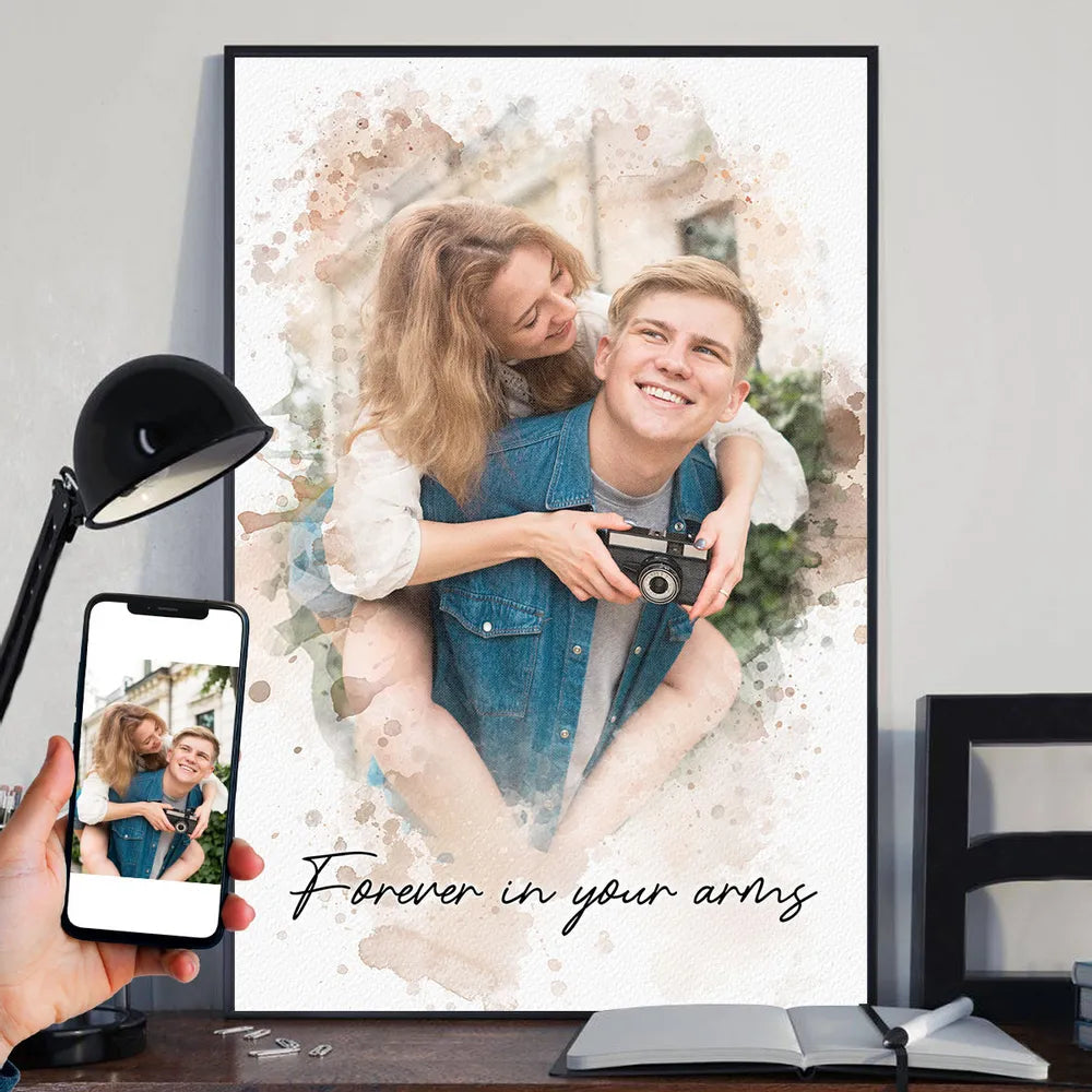 Watercolor Couple Portrait from Photo, Custom Wedding Anniversary Christmas Gift for Wife Husband Parents, Engagement Gift for Friend, Unique Poster Wall Art