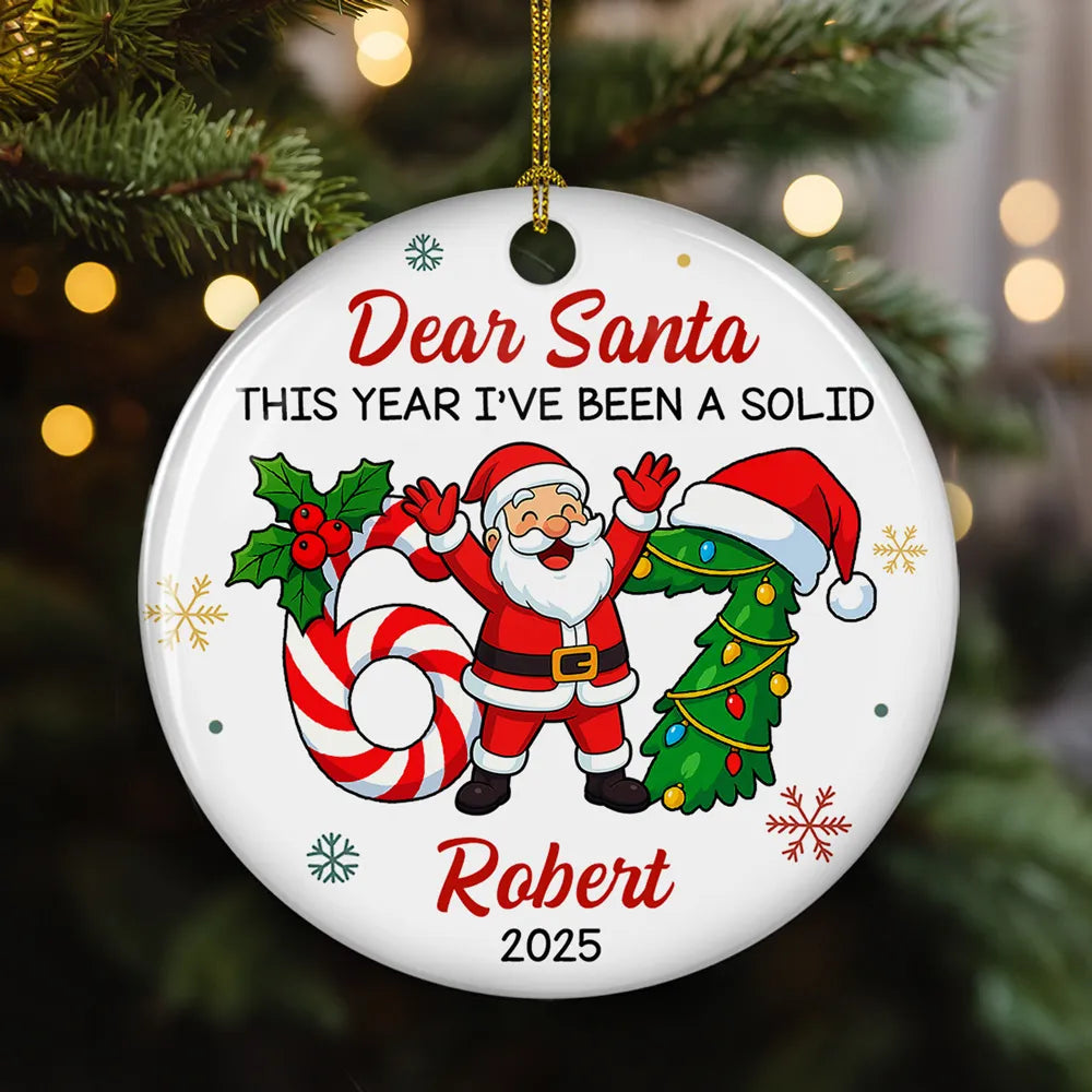 Personalized Ceramic Ornament with Funny Santa Design, Unique Christmas Tree Decoration & Playful Holiday Gift
