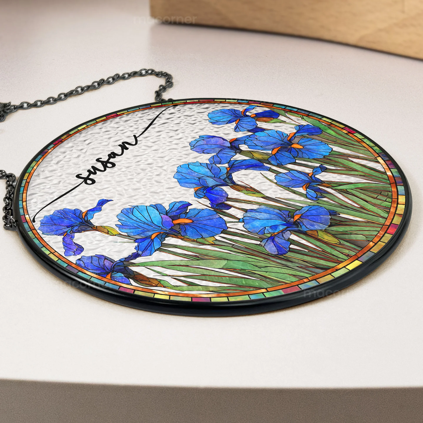 Personalized Birth Flower Glass Suncatcher Ornament for Window Display, Bright Stained Glass Style, Unique Gift for Mom