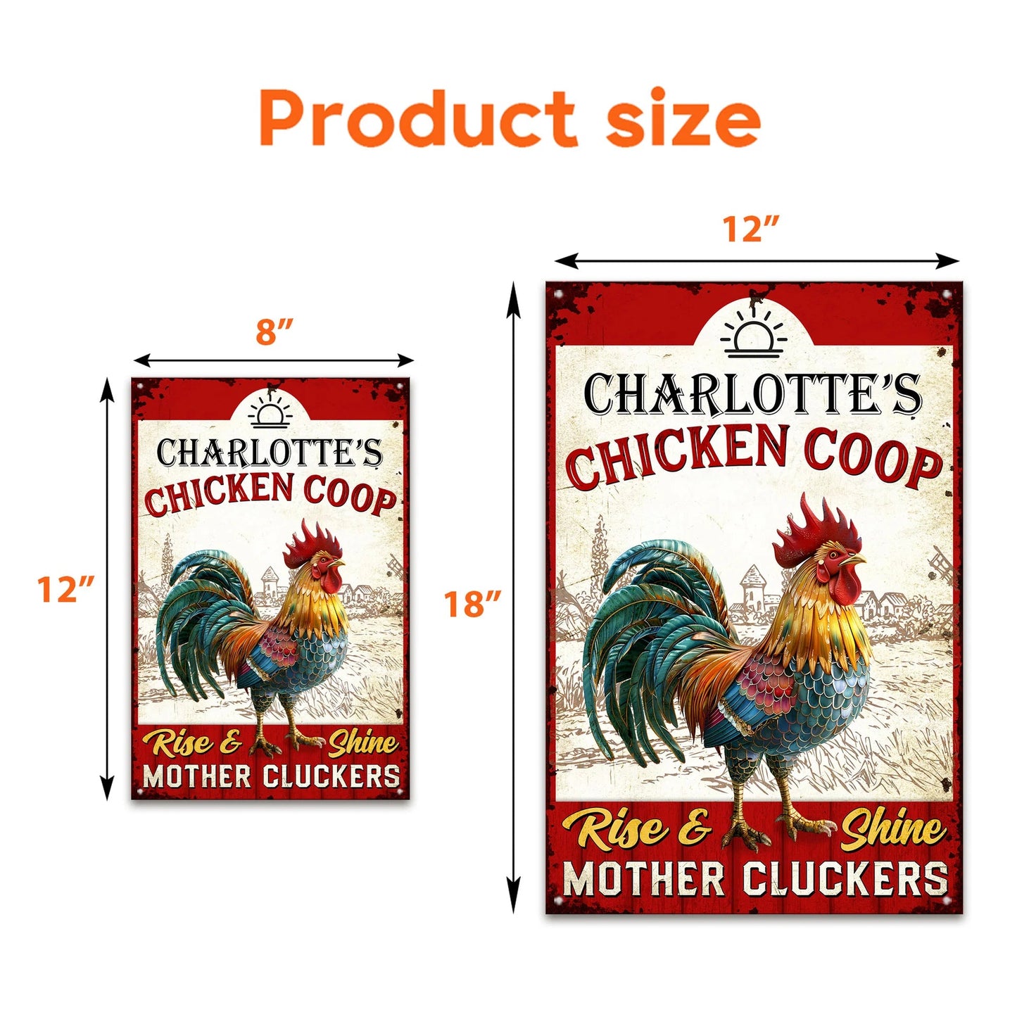 Personalized Rectangular Iron Sign for a Chicken Coop, Rise & Shine Rooster Farm Decor, Unique Gift for Chicken Lovers
