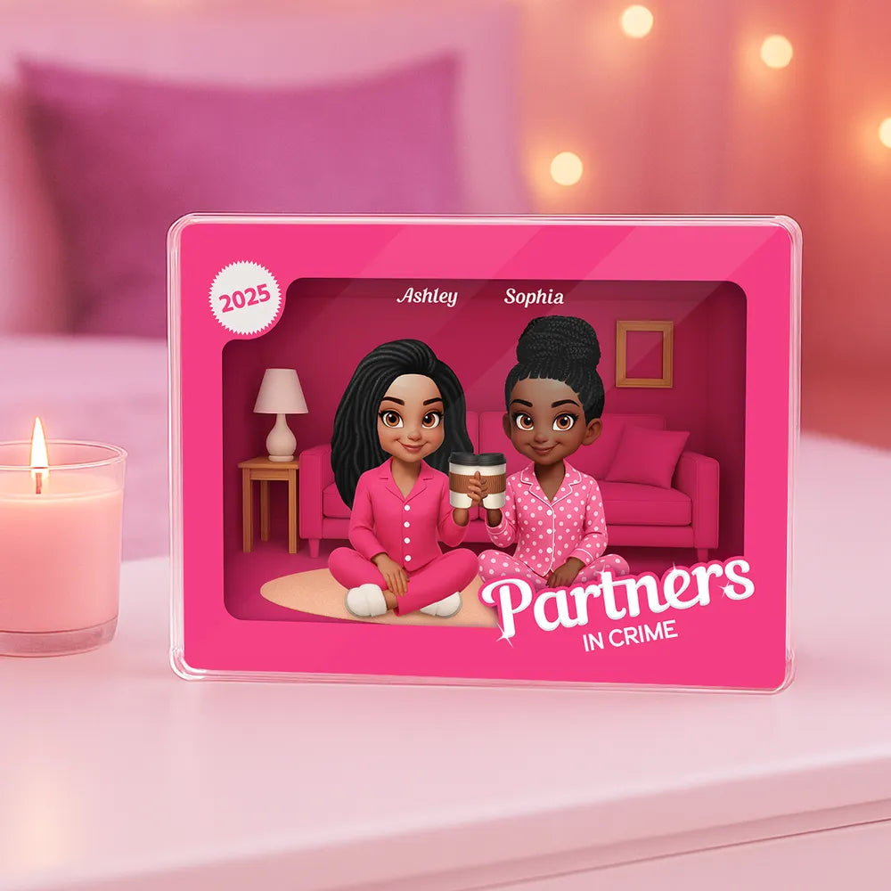 Rectangle Acrylic Block Plaque with Besties Forever Theme, Pajama Illustration, Clear Finish, Perfect Surprise Gift for Friends