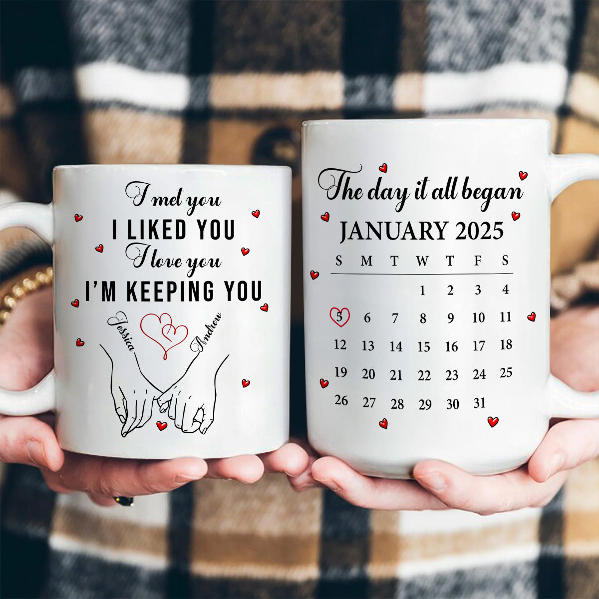 Custom White Ceramic Mug with Cute Love Quote & Calendar, Heartwarming Couple Coffee Mug Valentines Day Gift