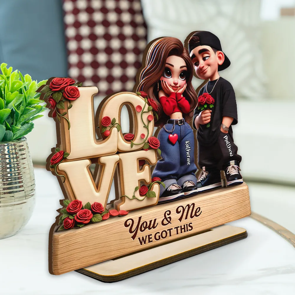 You & Me We Got This 2-Layer Wooden Plaque, Personalized Romantic Couple Decor for Bedroom or Living Room, Unique Gift