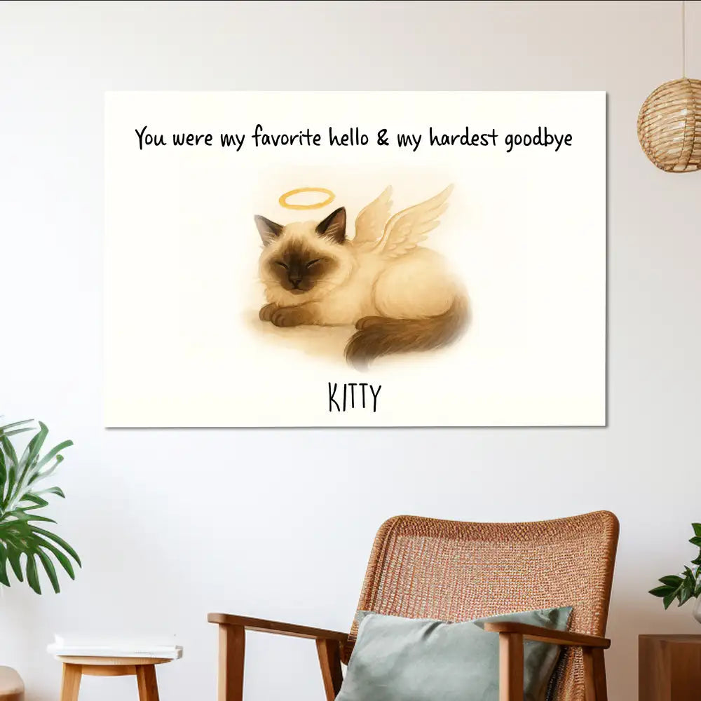 Pet Memorial Canvas with Sleeping Angel Pet – "You Were My Favorite Hello & My Hardest Goodbye" Personalized Wall Art