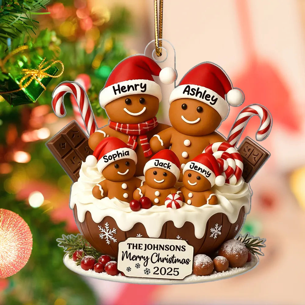 Acrylic Ornament with Gingerbread Family Design, Perfect Christmas Gift for Warm Holiday Memories