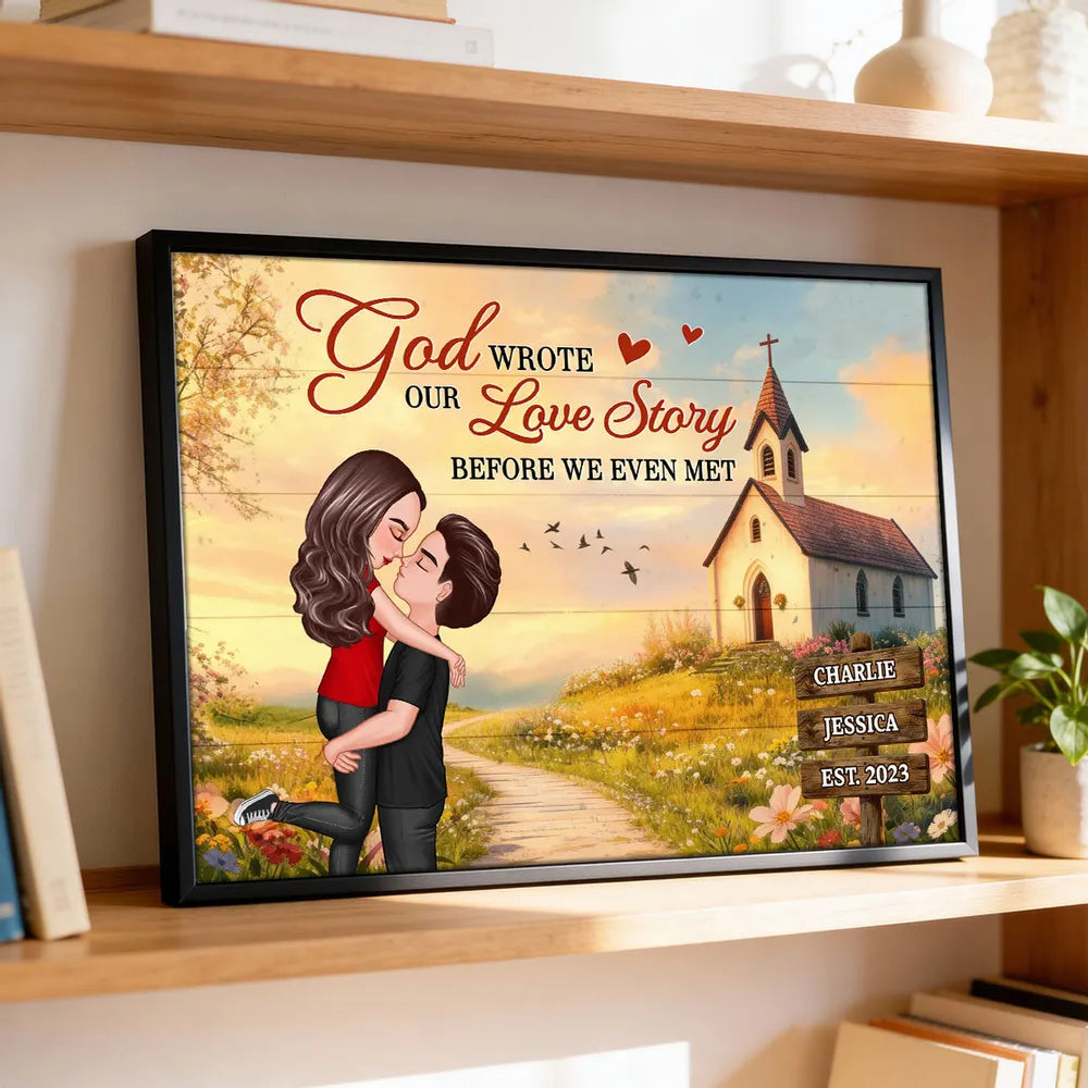 Personalized Couple Poster You & Me We Got This, Hugging Kiss by a Country Church, Romantic Wall Art Unique Gift for Husband or Wife