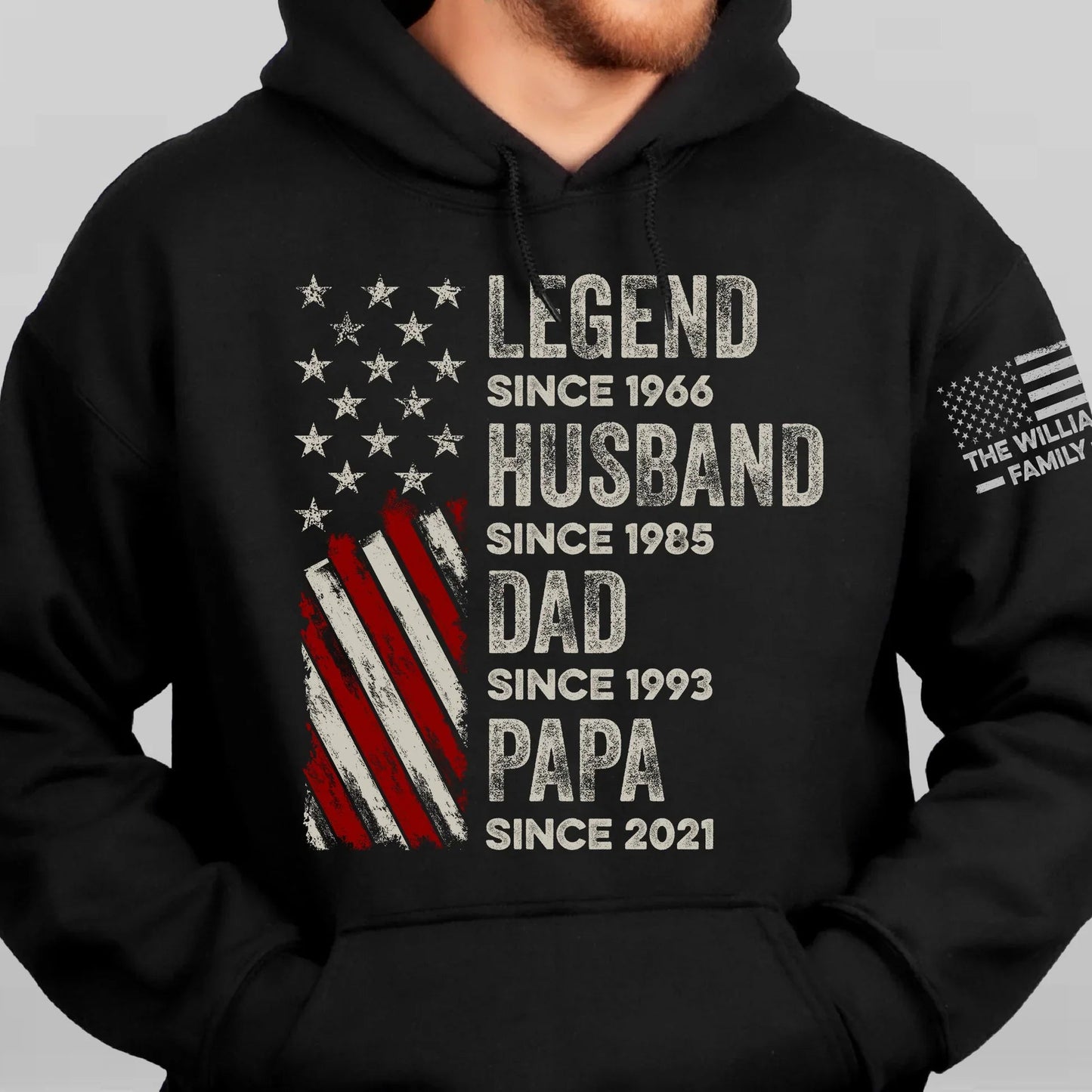 Personalized Legend Husband Dad Grandpa Hoodie with American Flag Design – Cozy Custom Gift for a Proud Family Man