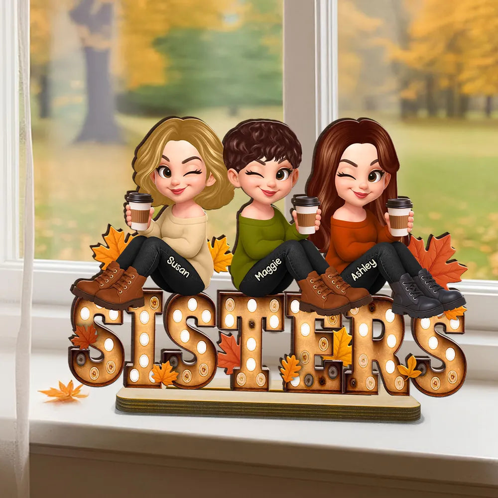 Personalized Wooden Plaque for Sisters, Autumn Theme, Perfect Gift for Best Friends