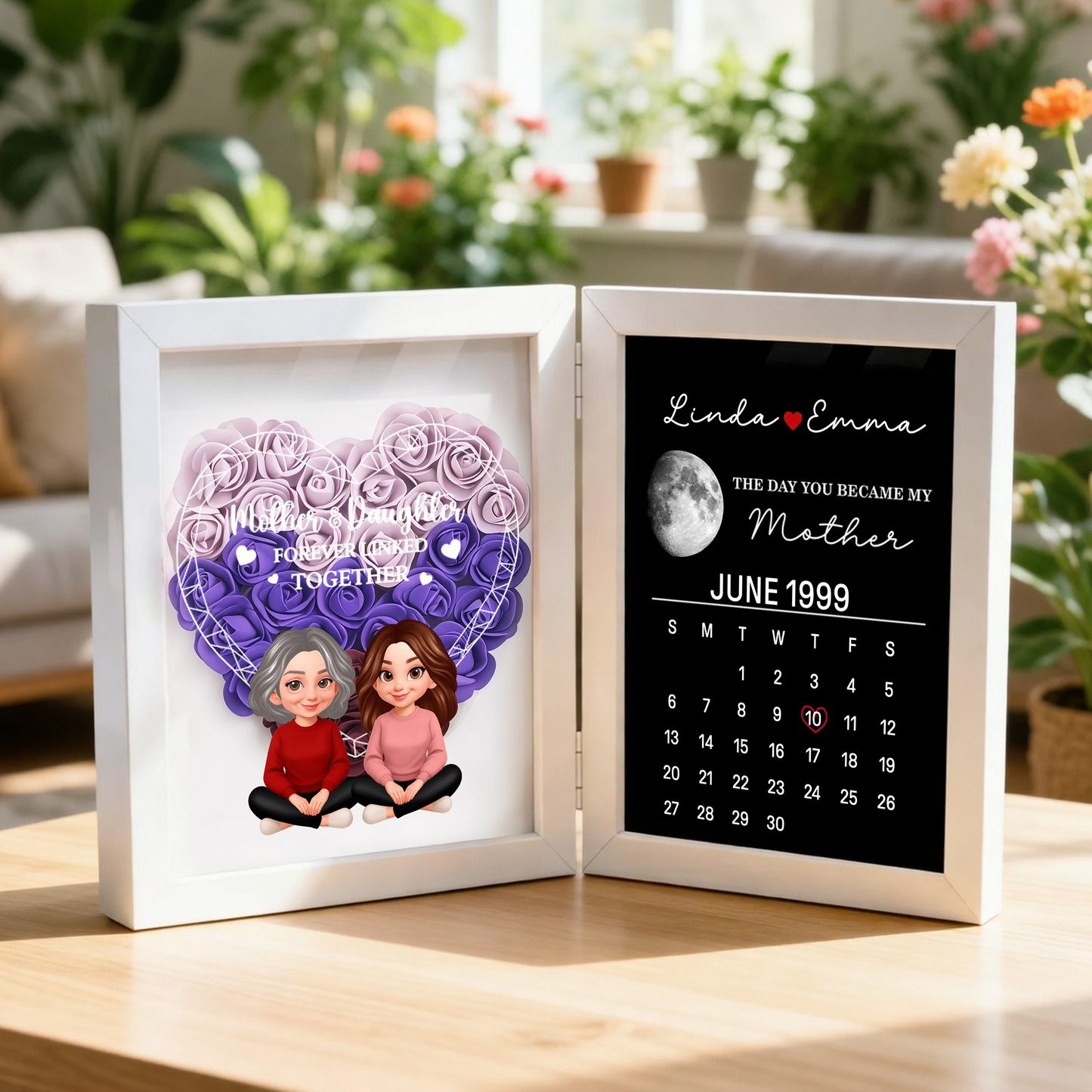 Foldable Floral Shadow Box Personalized Keepsake, Mother and Daughter Forever Linked Together, Meaningful Gift for Mom