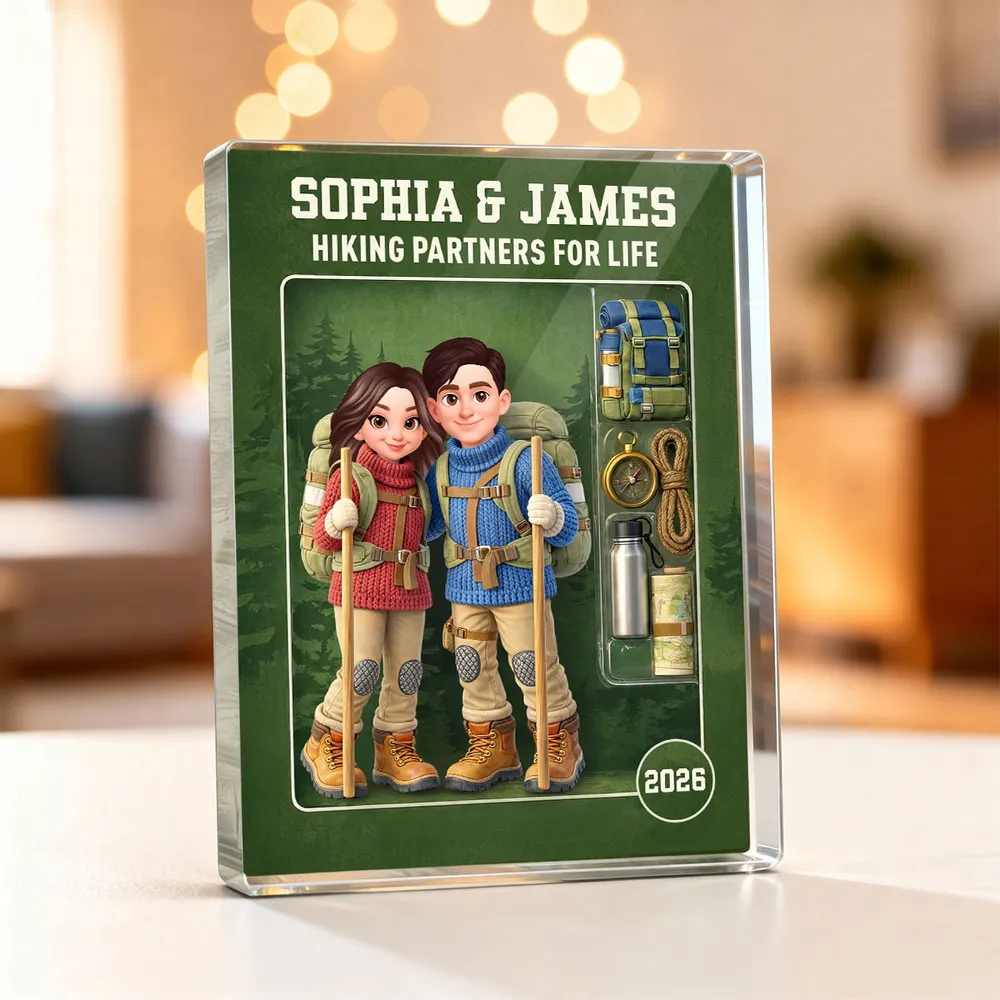 Personalized Rectangle Acrylic Block Plaque Hiking Couple Keepsake for Desk Decor - Unique Gift for Him or Her