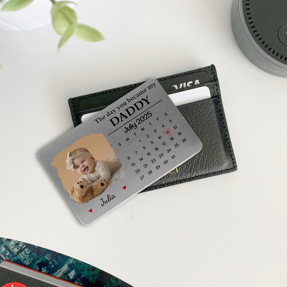 Wallet Card with "The Day You Became" Design, Commemorative Keepsake, Meaningful Gift for Dad