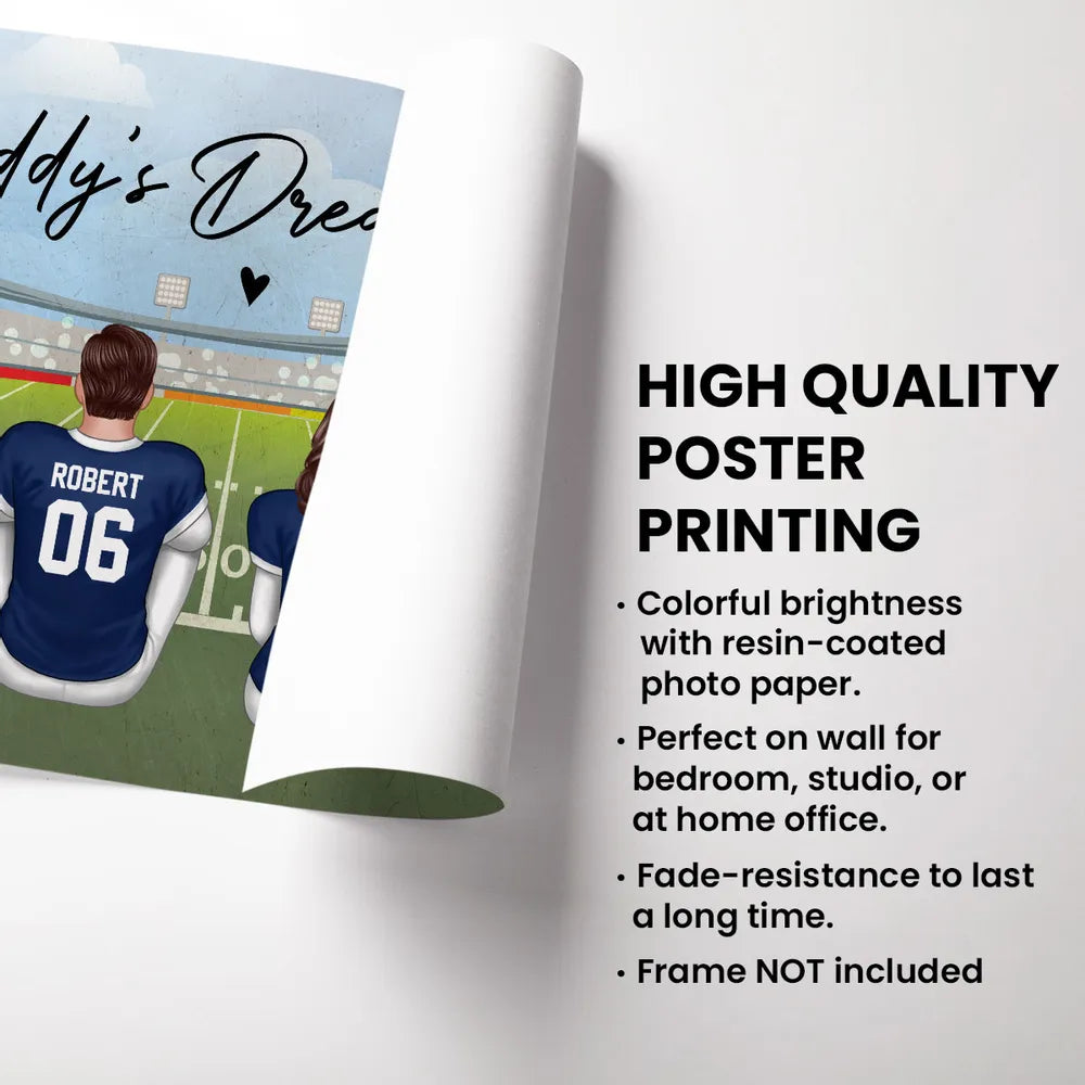 “Daddy’s Dream Team” Personalized Football Poster / Canvas – Classic Navy Jersey Edition