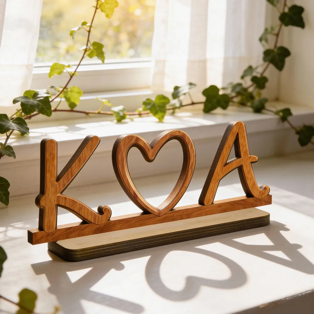 Personalized 2-Layer Wooden Plaque with Initials Heart, Romantic Shelf Decor, Unique Gift for Couples