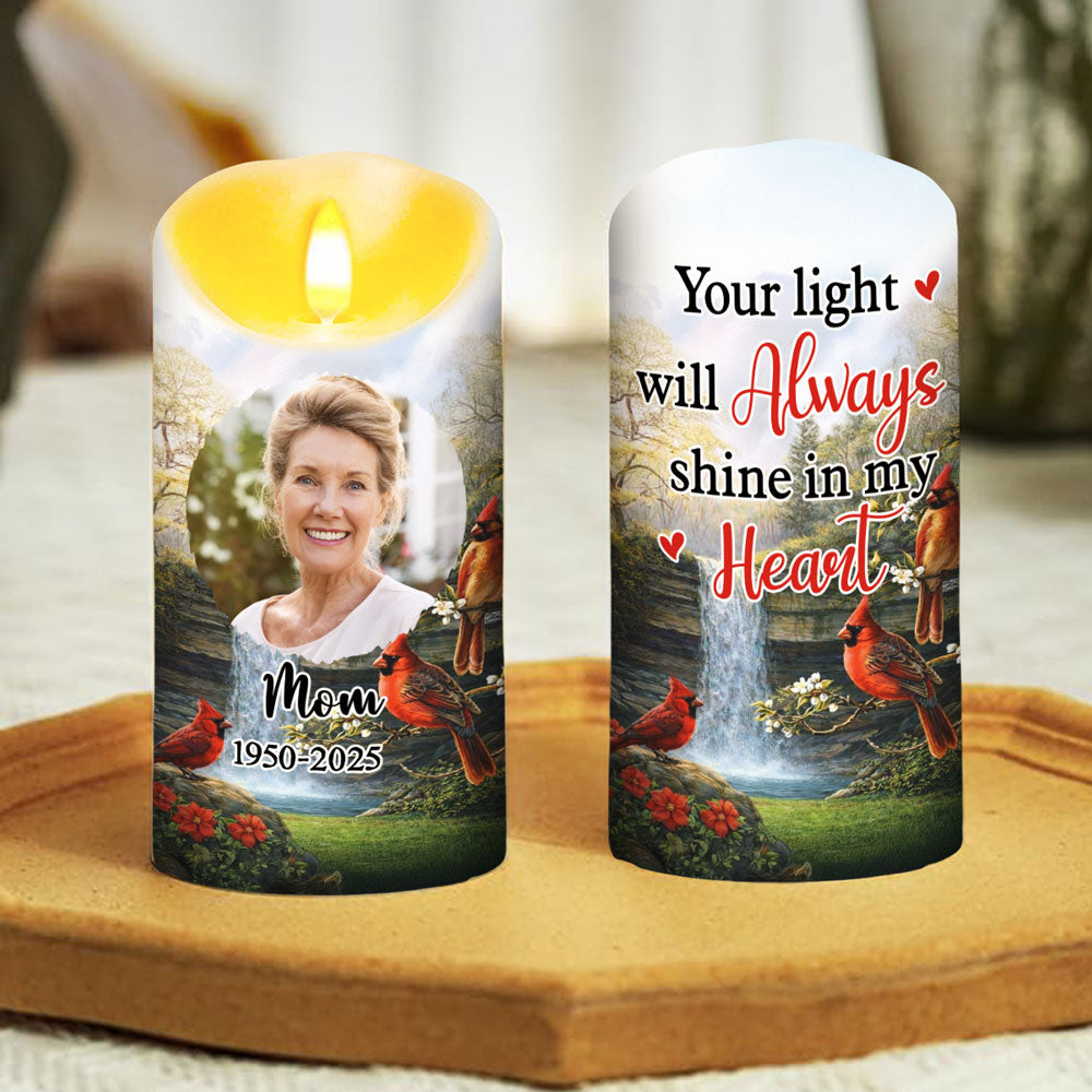 Personalized Flameless LED Candle with Photo and Memorial Quote, Peaceful Warm Glow, Unique Remembrance Gift