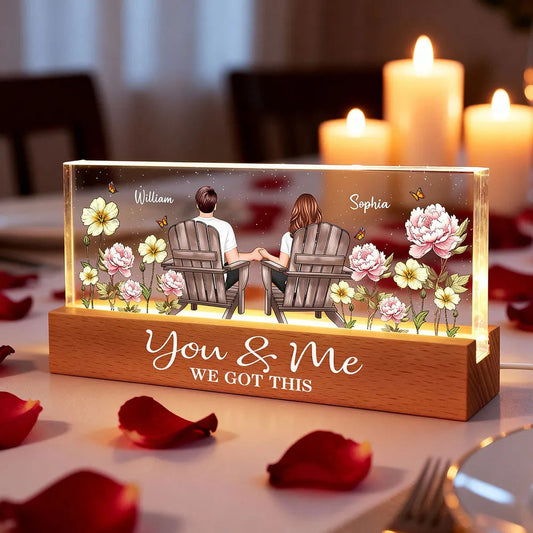 Personalized Block LED Light Plaque with Couple Holding Hands in Adirondack Chairs, Romantic Night Light Gift for Him or Her