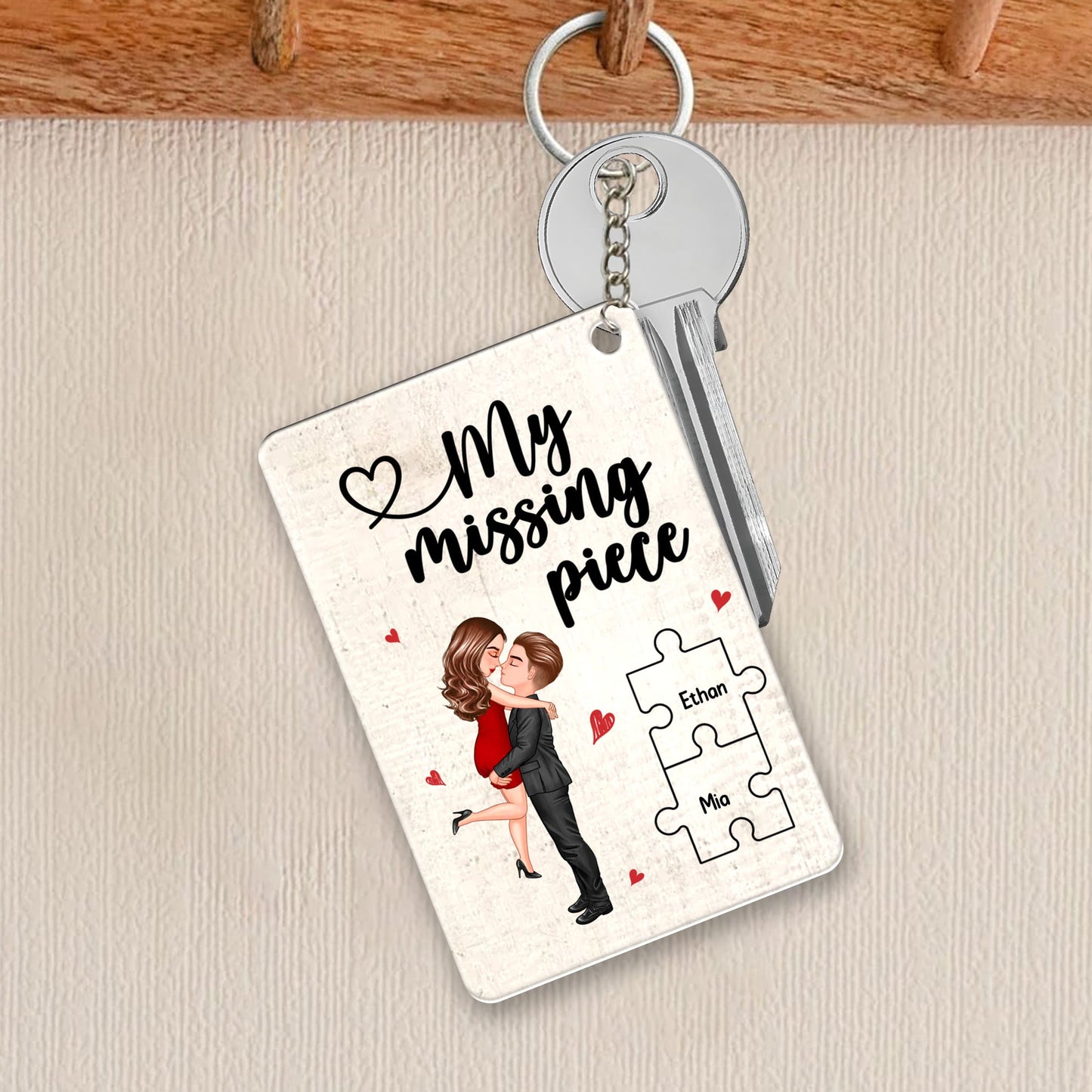 My Missing Piece - Couple Embracing Keychain, A Romantic Personalized Gift for Valentine’s Day or Anniversaries