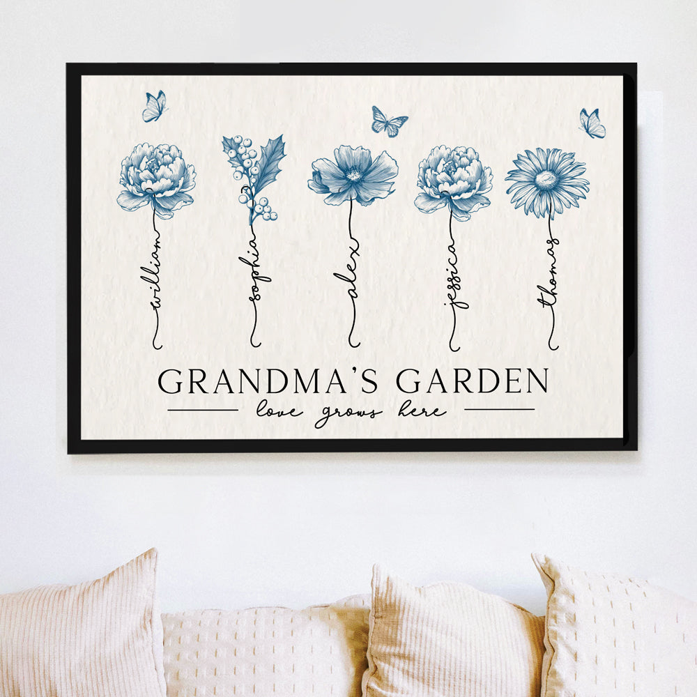 Personalized Grandma’s Garden Poster – Birth Month Flower Art with Grandkids' Names, Perfect  Gift for Mother or Grandma