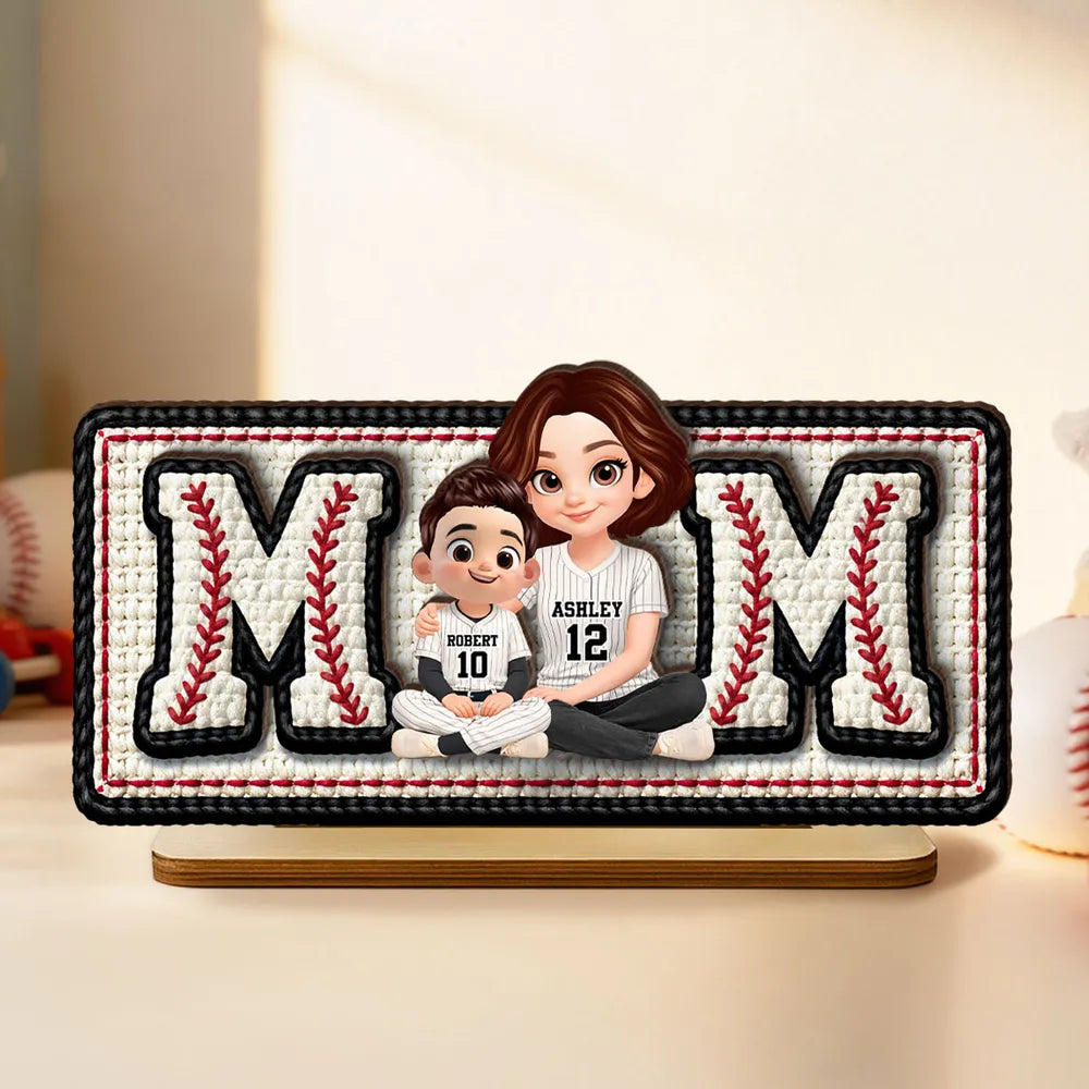 Personalized Baseball Mom 2-Layer Wooden Plaque, Custom Mom & Kids Jersey Design for Nursery or Living Room, Unique Gift for Mom